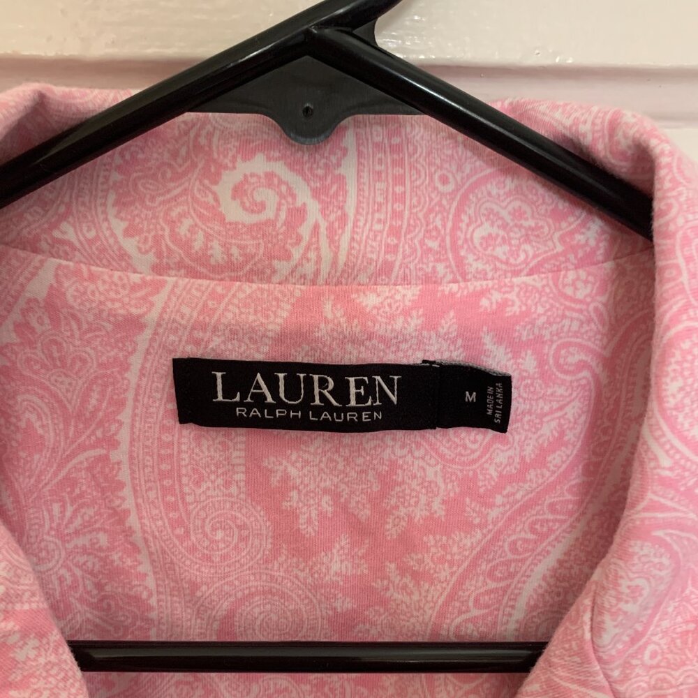 Lauren Ralph Lauren Pink Cotton Paisley Monogram Crop Pajama Set, Size M - Picture 4 of 7